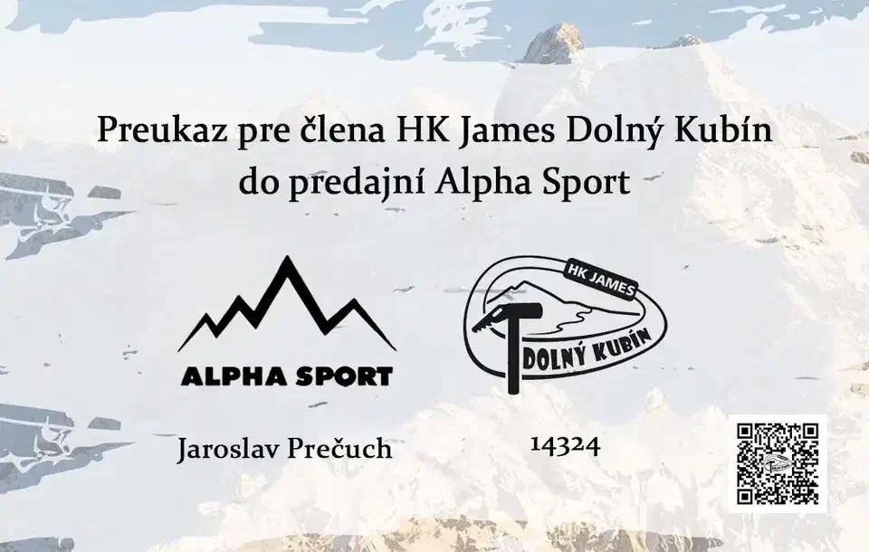 Klubový preukaz HK JAMES na zľavy v Alpha Sport