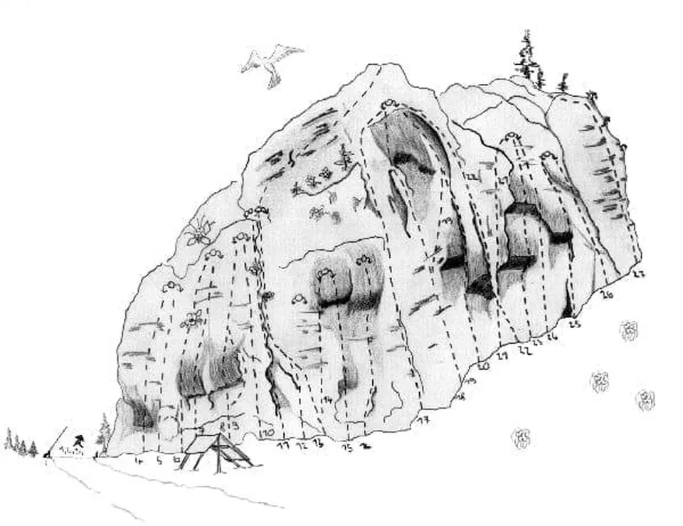 Topo schéma Vápenka — čiernobiela ručne kreslená mapa ciest s označenými číslami a altánkom pri základe